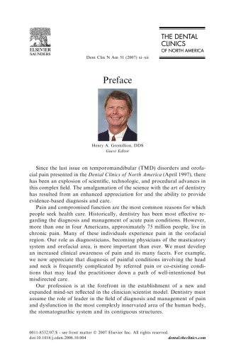 Temporomandibular Disorders And Orafacial Pain An Issue Of Dental Clinics The Clinics Dentistry 1st Edition H Gremillion