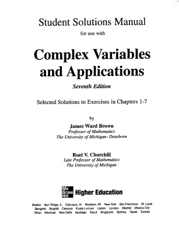 Student Solutions Manual For Complex Variables And Applications Seventh Edition Jw Brown And Rv Churchill