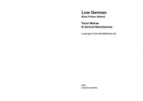 Low German East Frisian Dialect Yaron Matras Gertrud Reershemius