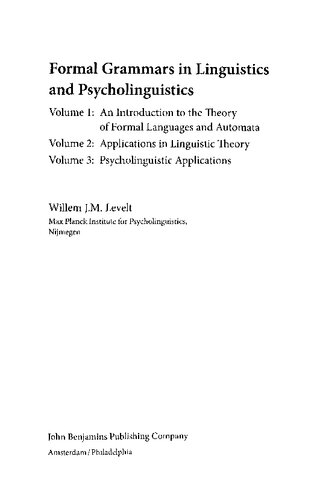 Formal Grammars In Linguistics And Psycholinguistics 2008 Ed Willem Jm Levelt