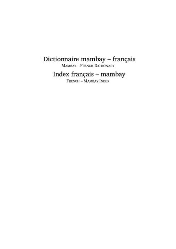 Dictionnaire Mambay Franais Mambay French Dictionary Index Franais Mambay French Mambay Index Oussoumanou Kaa Bouba
