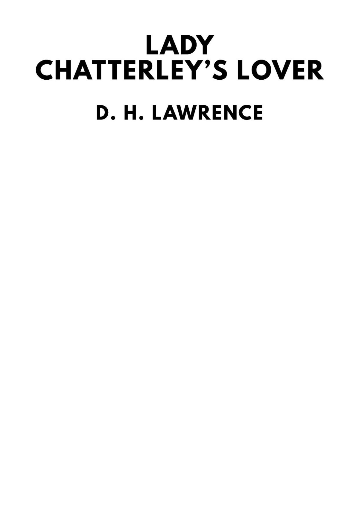 Lady Chatterleys Lover D H Lawrence