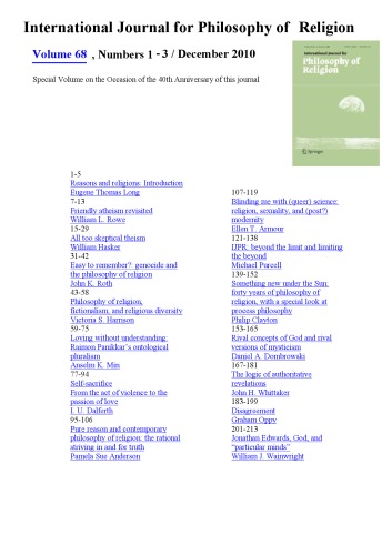 International Journal For Philosophy Of Religion Volume 68 Numbers 13 December 2010 Eugene Thomas Long Editorinchief