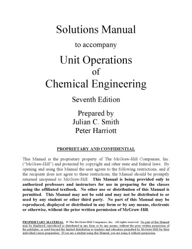 Unit Operations Of Chemical Engineering 7th Edition Solutions Manual Only 7th Warren Mccabe