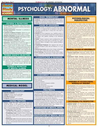 Barcharts Quickstudy Psychology Abnormal Barcharts Inc
