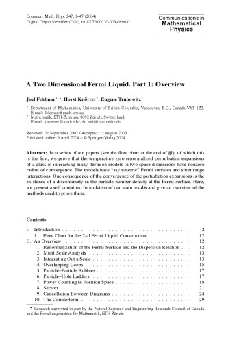 Communications In Mathematical Physics Volume 247 M Aizenman Chief Editor