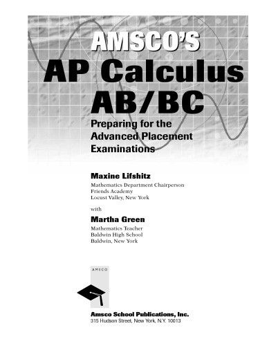 Amscos Ap Calculus Ab Bc Preparing For The Advanced Placement Exams Maxine Lifshitz