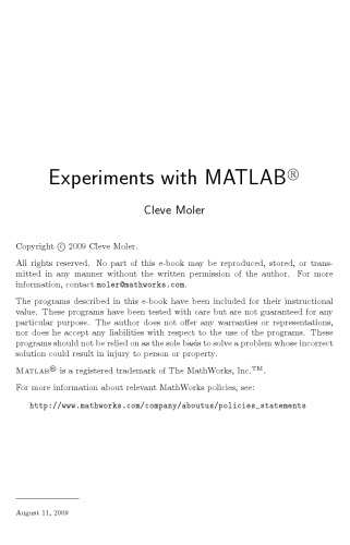 Experiments With Matlab Cleve Moler