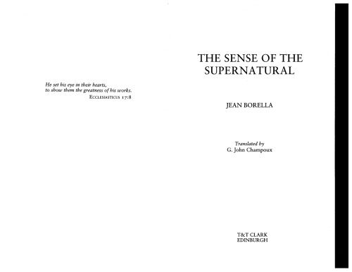The Sense Of The Supernatural Jean Borella