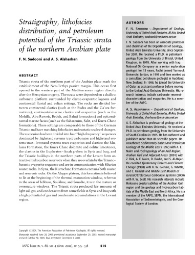 Stratigraphy Lithofacies Distribution And Petroleum Potential Of The Triassic Strata Of The Northern Arabian Plate Sadooni