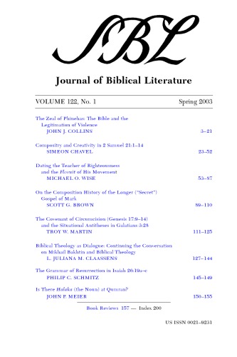 Journal Of Biblical Literature Vol 122 No 1 Spring 2003 General Editor Gail R Oday