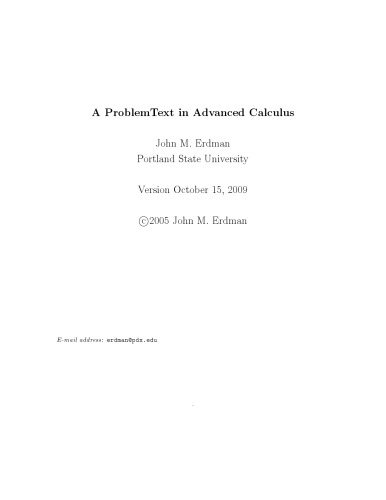 A Problem Text In Advanced Calculus John M Erdman