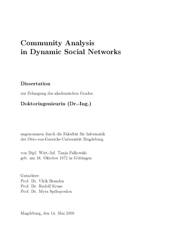 Community Analysis In Dynamic Social Networks Tanja Falkowski