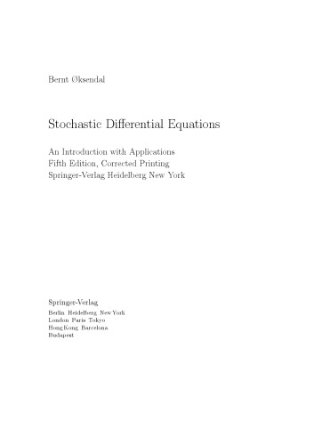 Stochastic Differential Equations An Introduction With Applications Bernt K Oksendal