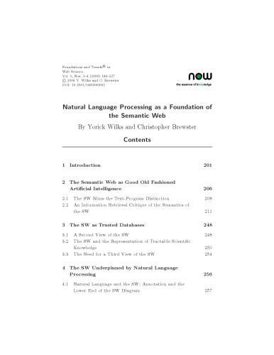 Natural Language Processing As A Foundation Of The Semantic Web Foundations And Trends In Web Science Yorick Wilks