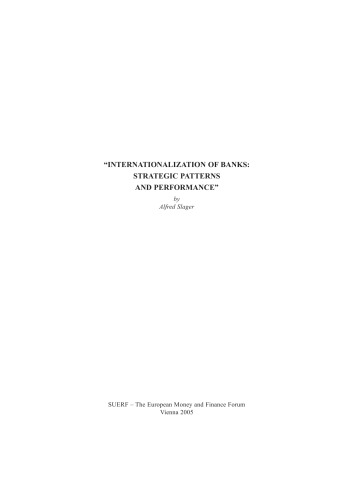 Internationalization Of Banks Strategic Patterns And Performance Alfred Slager