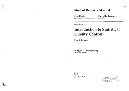 Introduction To Statistical Quality Control Student Resource Manual 4th Edition 4th Edition Douglas C Montgomery