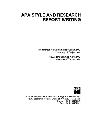Apa Style And Research Report Writing Mohammad Ali Salmaninodoushan