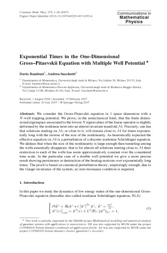 Communications In Mathematical Physics Volume 275 M Aizenman Chief Editor