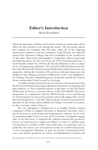 Journal Of Modern Greek Studies Volume 28 Number 2 October 2010 Maria Koundoura Ed