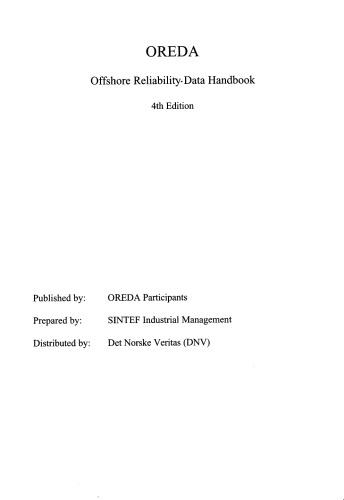 Oreda Offshore Reliability Data Handbook 2002 4th Edition Kindle Oreda Autor