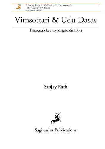 Vimsottari And Udu Dasas Parasaras Key To Prognostication Sanjay Rath