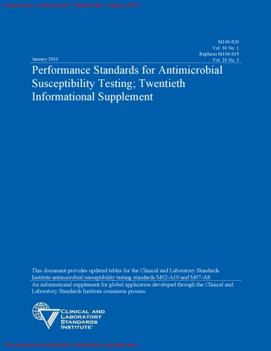 Performance Standards For Antimicrobial Susceptibility Testing Twentieth Informational Supplement Franklin R Cockerill