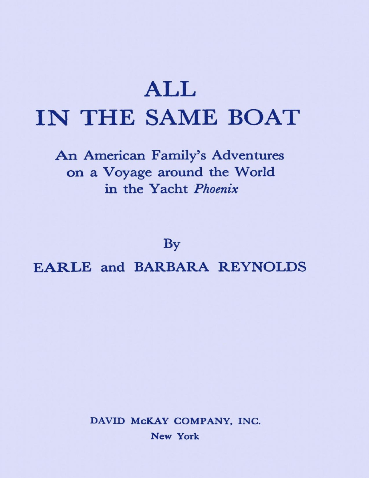 All In The Same Boat Earle L Reynolds Barbara Reynolds