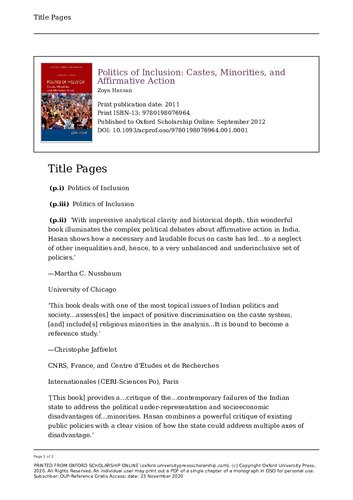 Politics Of Inclusion Castes Minorities And Affirmative Action Zoya Hasan