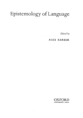 Epistemology Of Language Alex Barber