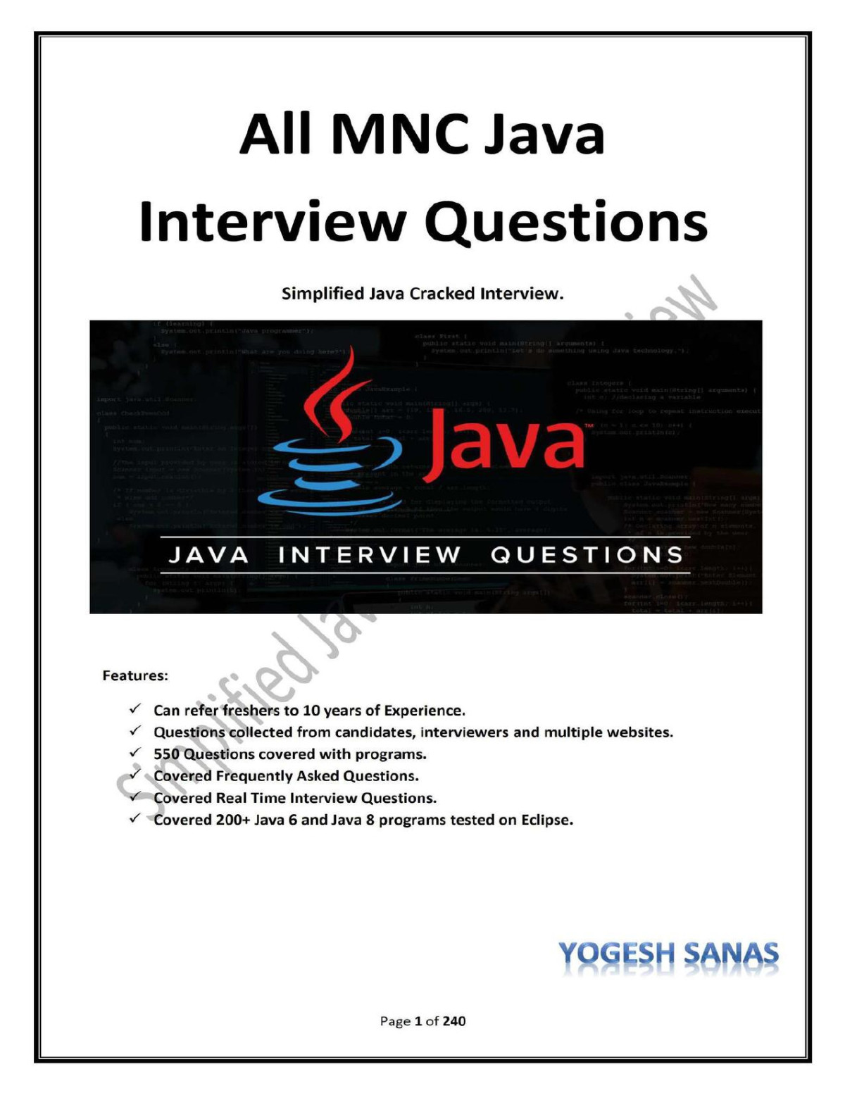 All Mnc Java Interview Questions Simplified Java Cracked Interview Yogesh Sanas